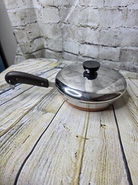 Vintage 1801 Revere Ware Skillet w Lid 7.25 Inch Copper Clad Stainless Steel